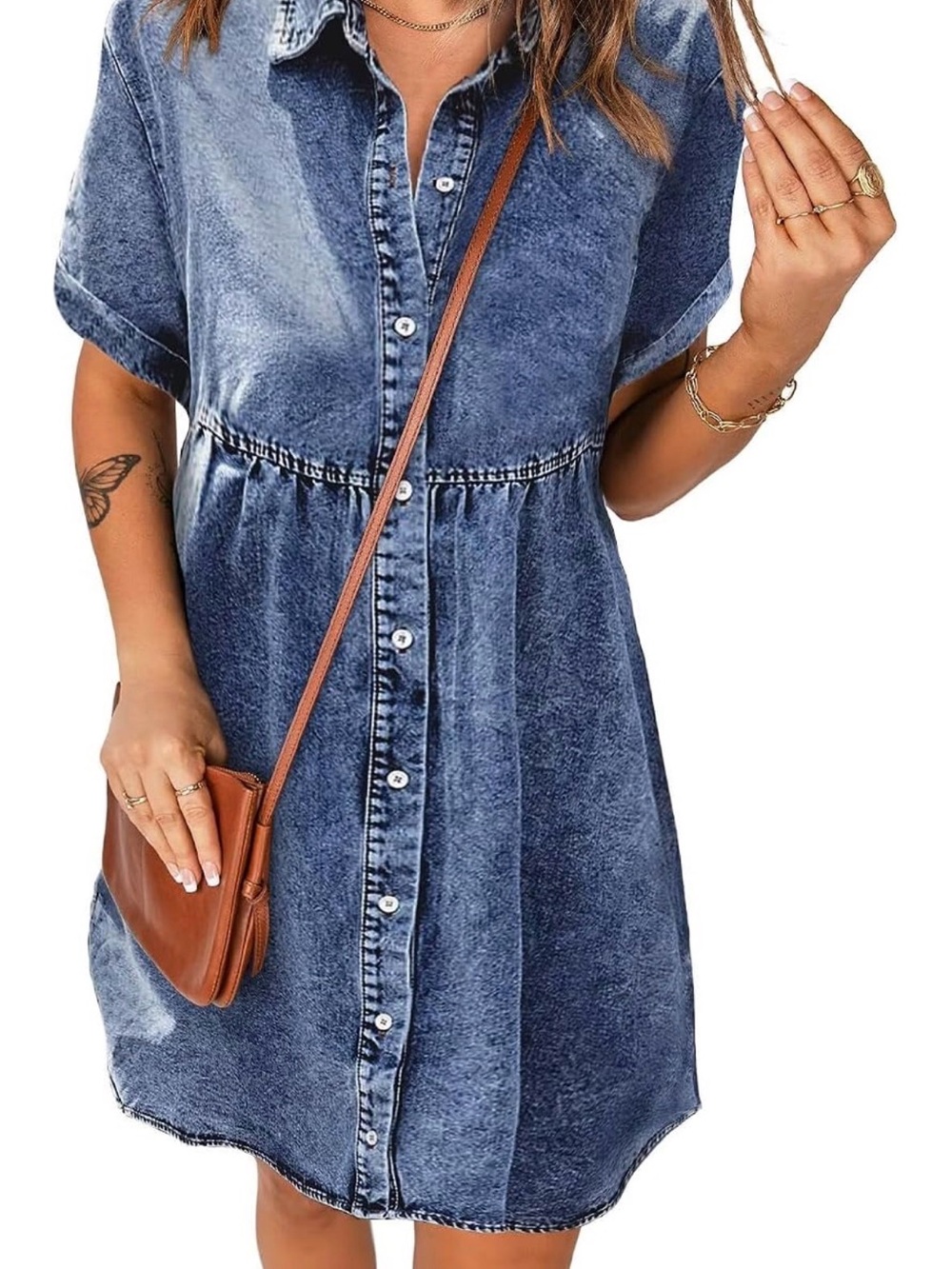 Amazon Blue Washed Denim Button-Front Mini Dress - Picture 3 of 6
